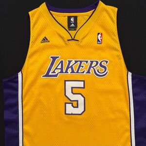 Rare Adidas Jordan Farmar Los Angeles Lakers #5 Gold Swingman Jersey Men’s Large